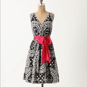 Anthropologie black white print dress size 8